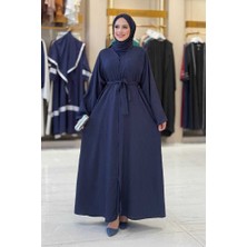 Çıt Çıt Düğmeli Bel Kuşaklı Abaya 70017 Lacivert