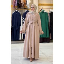 Çıt Çıt Düğmeli Bel Kuşaklı Abaya 70017 Taş