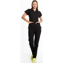 Uçak Medikal Siyah U-flex Likralı Cerrahi Takım