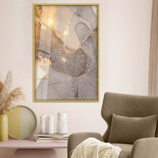 Gold Metal Çerçeveli Soyut Tema Modern Çizim Kırılmaz Cam Tablo