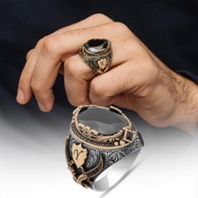 Siyah Taşlı Harfli 925 Ayar Erkek Gümüş Yüzük