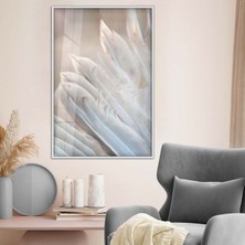 Gümüş Metal Çerçeveli Beyaz Kuş Tüyü Kırılmaz Cam Tablo