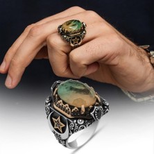 Turmolin Taşlı Ayyıldız Motifli 925 Gümüş Yüzük