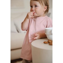 Pembe Bisiklet Yaka Oversize T-Shirt Bebek - Çocuk