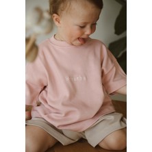Pembe Bisiklet Yaka Oversize T-Shirt Bebek - Çocuk