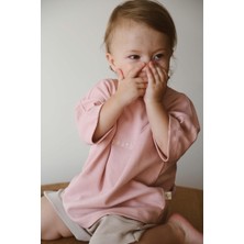 Pembe Bisiklet Yaka Oversize T-Shirt Bebek - Çocuk