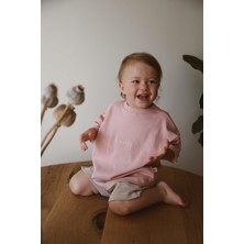 Pembe Bisiklet Yaka Oversize T-Shirt Bebek - Çocuk