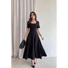 Varyete Kare Yaka Kloş Maxi Boy Elbise