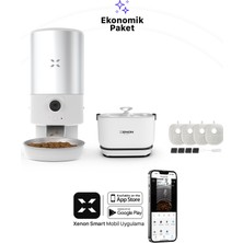 Xenon Smart Akıllı 5LT Çelik Hazneli Mama Kabı Otomatik Şarj Edilebilir Bataryalı Su Pınarı ve Yedek Filtre 3'lü Pet Ürünleri Seti
