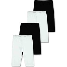 Kız Çocuk Likralı Penye Siyah-Beyaz Dizüstü Tayt 4lü Set