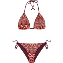 Renkli Triko Arkası Büzgülü Üçgen Bikini Takım