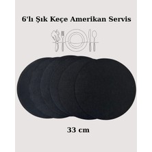 6’lı Siyah Yuvarlak Keçe Amerikan Servis Takımı,sofralarda Modern Şıklık,33 cm