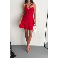 Ince Çift Askılı Mini Elbise