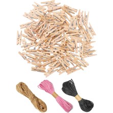 Naturel Mini Mandal Ahşap 50 Adet ve Jüt Kırnap Ipi 3 Adet Fotoğraf Asma Mandalı Dekoratif Süsleme Dekarasyon