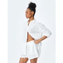 Koton Pamuklu Klasik Yaka Uzun Kollu Işlemeli Oversize Gömlek