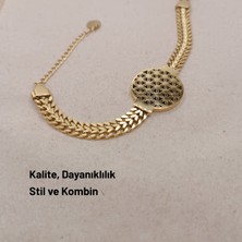 Hazemy Şans ve Uğur Getiren Yaşam Çiçeği Motifli Altın Kaplama Kadın Bileklik
