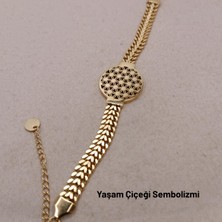 Hazemy Şans ve Uğur Getiren Yaşam Çiçeği Motifli Altın Kaplama Kadın Bileklik