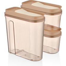 Lüks Erzak Saklama Kabı, Şeffaf Füme 3 'lü Set (4 Lt+2lt+2 Lt)