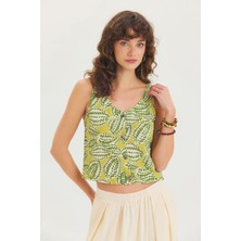 Basic Düğmeli Kısa Bluz Yeşil