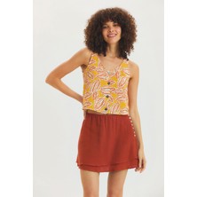 Basic Düğmeli Kısa Bluz Hardal