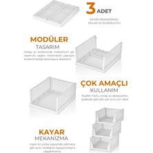 3'lü Modüler Kayar Raflı Dolap Içi Düzenleyici Seti, Toprak