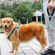 Reflektörlü Fosforlu Köpek Gezdirme Halatı Tasma Kayışı Metal Kancalı 130 cm