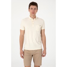 U.S. Polo Assn. Erkek Slim Fit Polo Yaka Cepli Krem Dokulu Tişört 50300036-VR071