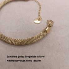 Hazemy Şık ve Dayanıklı Altın Rengi Hasır Çelik Bileklik