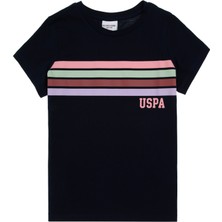U.S. Polo Assn. Kız Çocuk Siyah Bisiklet Yaka Renkli Çizgi Baskılı Pamuk Tişört 50306253-VR033