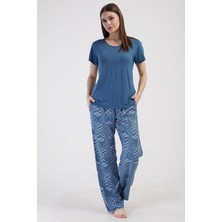 Kadın Kısa Kol İndigo Pijama Takımı C7T4N0O014