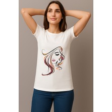 Petite Pati Kadın Beyaz Baskılı Tişört