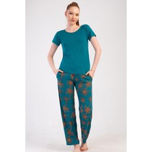 Kadın Kısa Kol Petrol Pijama Takımı C8T4N0O014