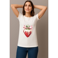 Petite Pati Kadın Beyaz Baskılı Tişört
