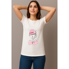 Petite Pati Kadın Beyaz Baskılı Tişört