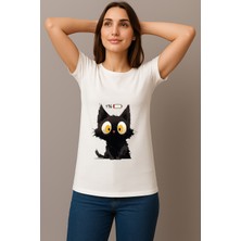 Petite Pati Kadın Beyaz Baskılı Tişört