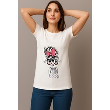 Petite Pati Kadın Beyaz Baskılı Tişört
