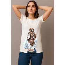 Petite Pati Kadın Beyaz Baskılı Tişört