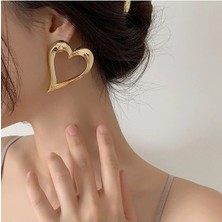 Romantik Büyük Kalp Dangle Küpe Hollow Out Metal Gold