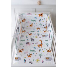 Tuğba Kuğu Bebek Başucu Koruyucu ve Baskılı Çarşaflı Uyku Seti - Iconic Serisi - Renkli Geometrik Hayvanlar