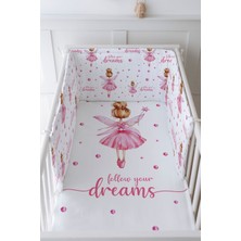 Tuğba Kuğu Bebek Başucu Koruyucu ve Baskılı Çarşaflı Uyku Seti - For Baby Serisi - Topuzlu Pembe Peri