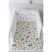 Tuğba Kuğu Bebek Başucu Koruyucu ve Baskılı Çarşaflı Uyku Seti - Pure Baby Serisi - Dino ve Kaktüsler