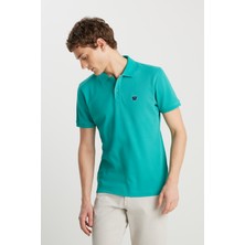 %100 Pamuk Regular Fit Normal Kesim Petrol Mavisi Polo Yaka Tişört