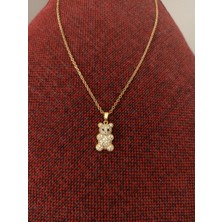Taşlı Ayıcık Figürlü Çelik Gold Kolye