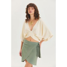 Clandestino Arkadan Bağlamalı Bohem Crop Bluz Kiremit