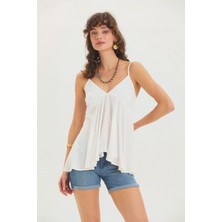 Clandestino V Yakalı Askılı Yazlık Bohem Bluz Siyah