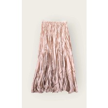 Mary & Mary Italyan Marka Lastik Belli Kırışık Saten Uzun Etek