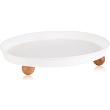 The Mia Limoges Ahşap Ayaklı Tabak Beyaz 27X23X7 cm
