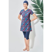 C&city Kısa Kol Taytlı Yarım Kapalı Tesettür Mayo C13091 Koyu Lacivert