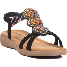 Walkway Voyager B096 Z Kadın Taşlı Siyah Sandalet