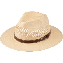 C&city Erkek Kemer Detaylı Geniş Kenar Hasır Şapka Y25750-06 Krem